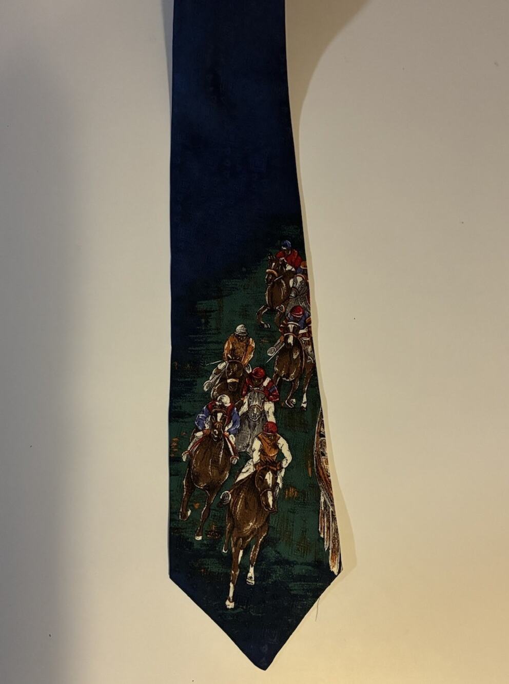 Vintage silk Brown & Church Mens Navy/Green textured horse Tie handmade rare